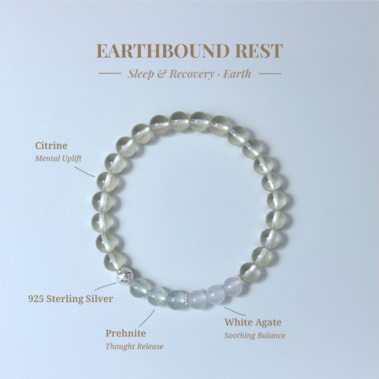 Earthbound Rest bracelet with Citrine, White Agate, and Prehnite for calming the mind and restoring deep rest