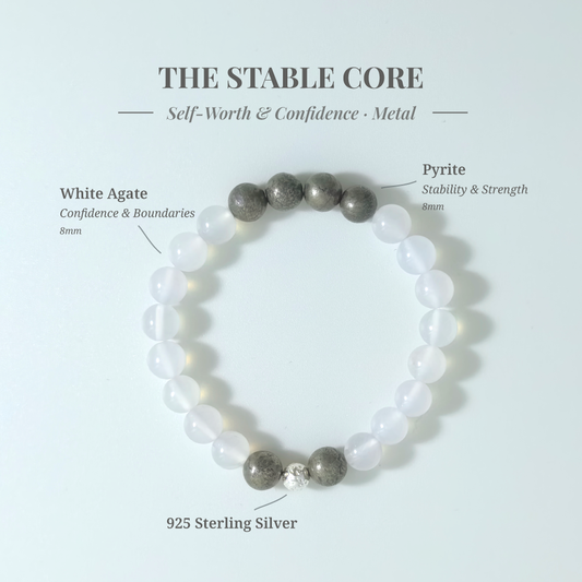 Inner Fortress bracelet with Pyrite and White Agate for building inner security and clear boundaries