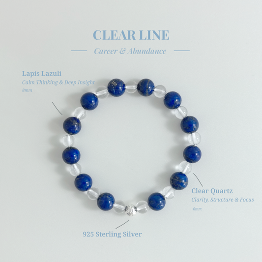 Clear Line bracelet with Lapis Lazuli and Clear Quartz for enhancing clarity, insight, and mental structure