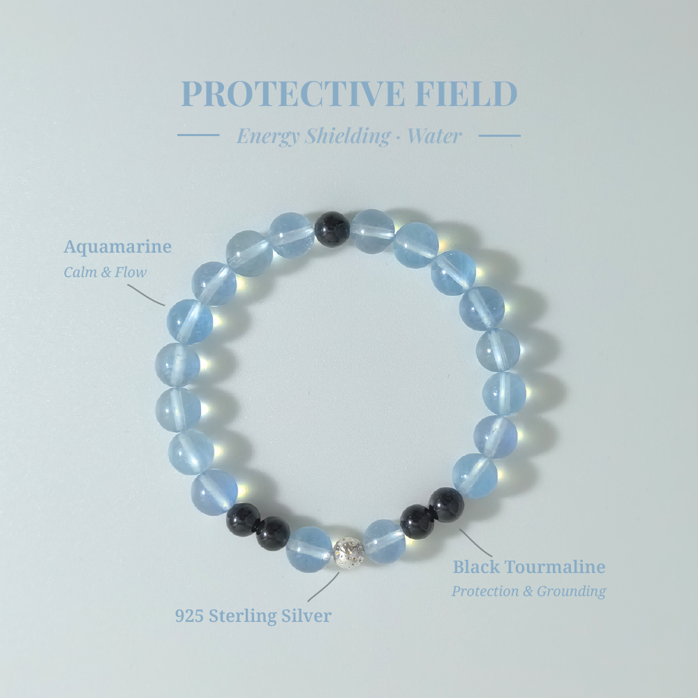 Protection Field bracelet with Aquamarine and Black Tourmaline for grounding and emotional balance