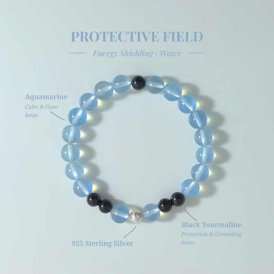 Protection Field bracelet with Aquamarine and Black Tourmaline for grounding and emotional balance - JING Balance