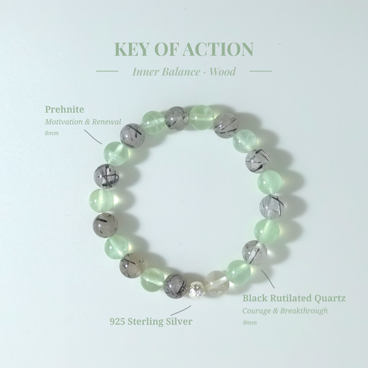 Momentum Flow bracelet with Prehnite and Black Rutilated Quartz for confidence and breakthrough energy