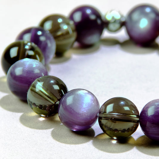 Lepidolite and Smoky Quartz crystal bracelet for accumulated stress, emotional tension, and difficulty relaxing