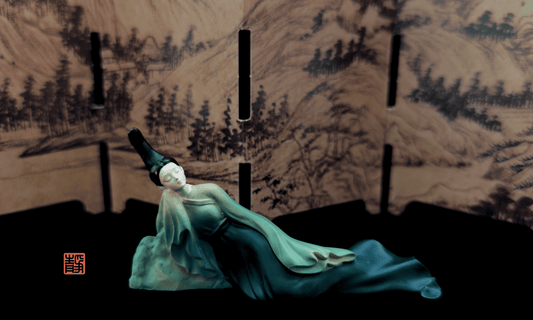 Traditional Chinese-style figurine resting with closed eyes, symbolizing insomnia and Five Elements energy balance in sleep healing.