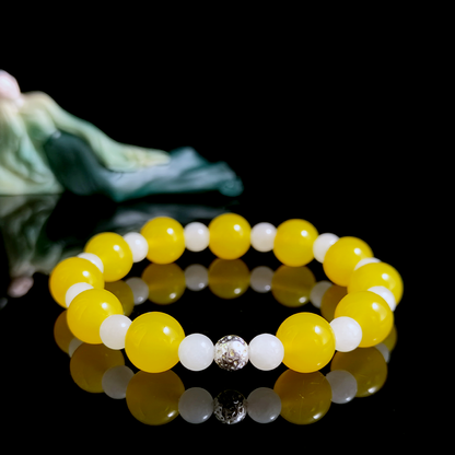 Yellow Agate and White Hetian Jade crystal bracelet for survival anxiety, grounding fear of loss, and rebuilding inner security – JING Balance