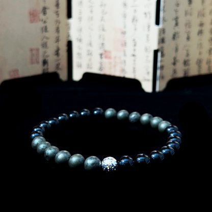 Black Onyx and Pyrite crystal bracelet for attracting healthy relationships, building self-worth in love, and ending patterns with emotionally unavailable partners – JING Balance