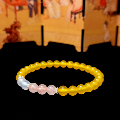 Yellow Agate, Rose Quartz, and White Agate crystal bracelet for love, emotional balance, and grounded connection