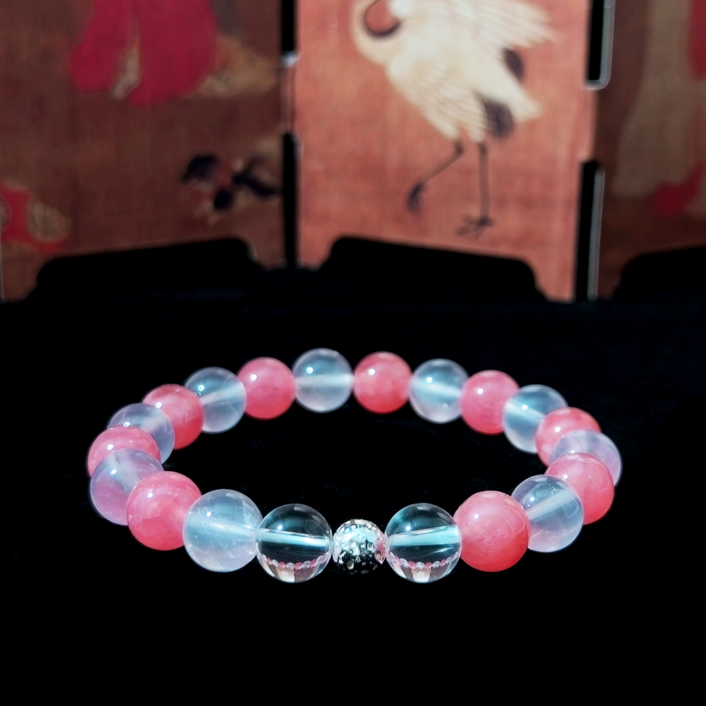 Rose Quartz, Rhodochrosite, and Clear Quartz crystal bracelet for self-love, self-worth healing, and releasing “not enough” beliefs – JING Balance