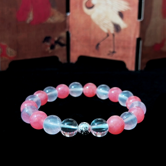 Rose Quartz, Rhodochrosite, and Clear Quartz crystal bracelet for self-love, self-worth healing, and releasing “not enough” beliefs – JING Balance
