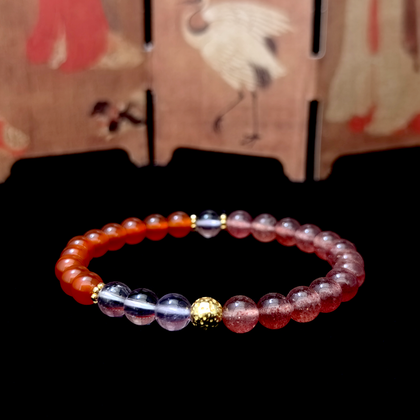 Strawberry Quartz, Red Agate, and Amethyst crystal bracelet for confidence, self-love, and emotional healing