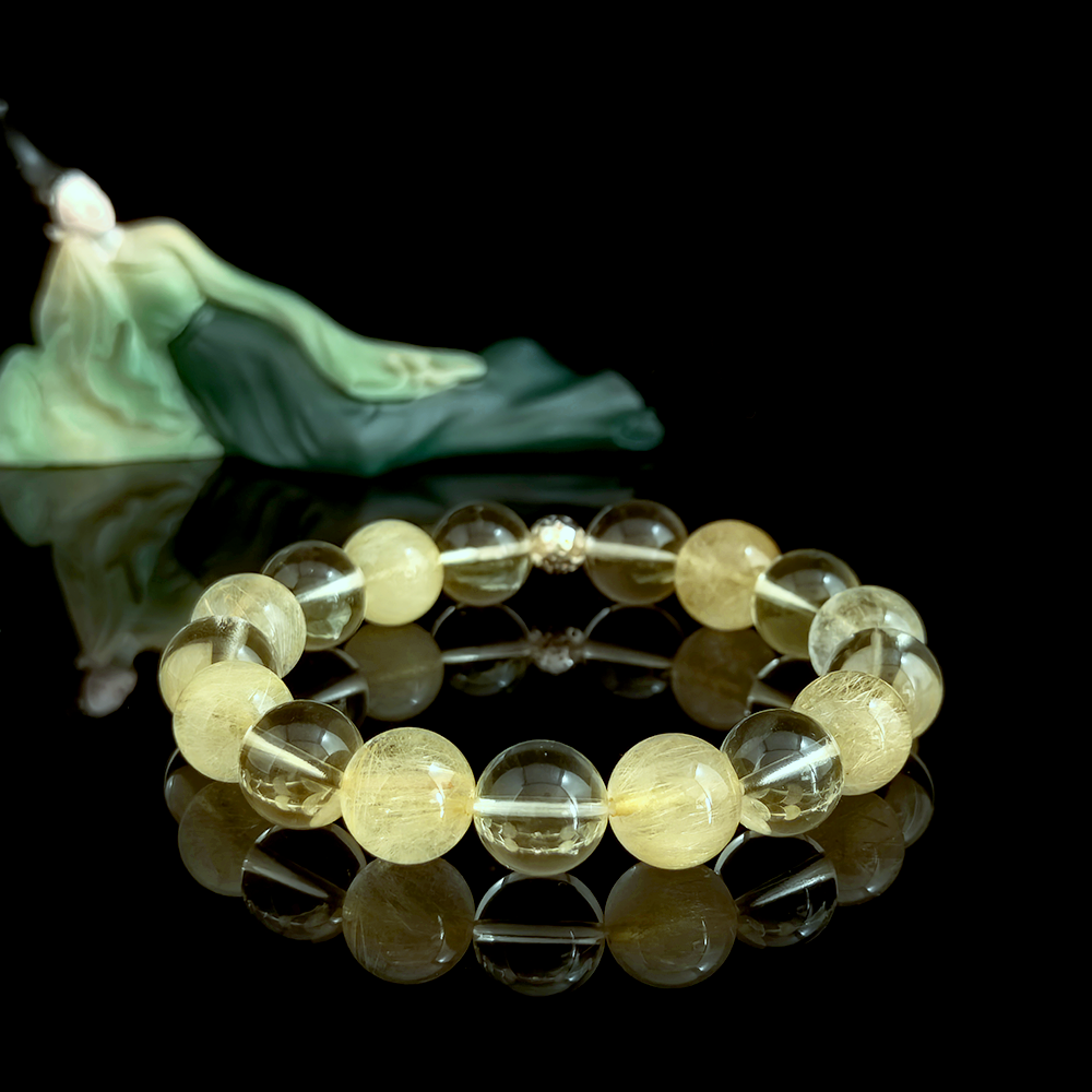 Citrine and Golden Rutilated Quartz crystal bracelet for comparison anxiety, easing pressure to succeed, strengthening self-worth, and supporting confident forward action – JING Balance