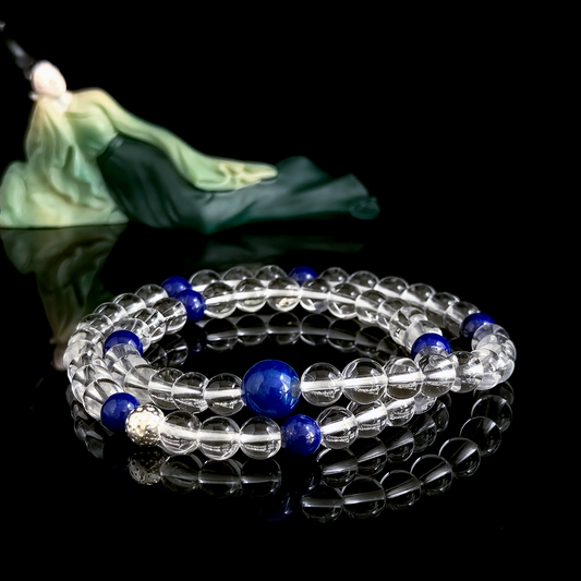 Clear Quartz and Lapis Lazuli crystal bracelet for decision making, focused thinking, and clear action