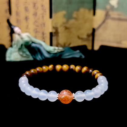 Tiger’s Eye, Sunstone, and White Agate crystal bracelet for confidence, focus, and willpower