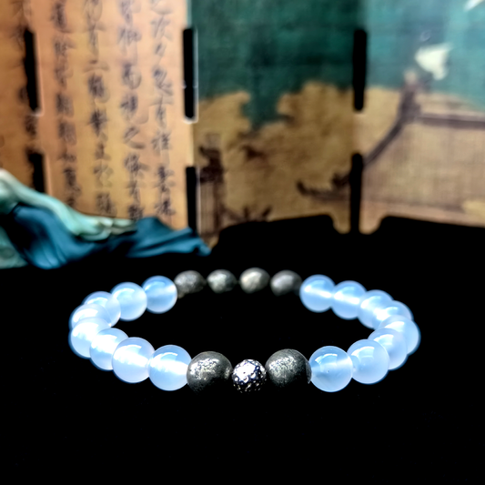 Pyrite and White Agate crystal bracelet for grounding, confidence, and emotional stability