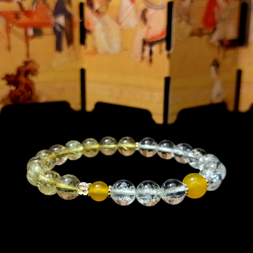 Luminous Root bracelet in a minimalist scene ¨C Metal element crystal for Self-Worth & Confidence.