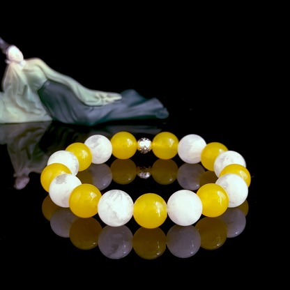 Yellow Agate and White Phantom Quartz crystal bracelet for comparison anxiety, easing feeling not good enough, calming emotional overwhelm, and restoring inner safety – JING Balance