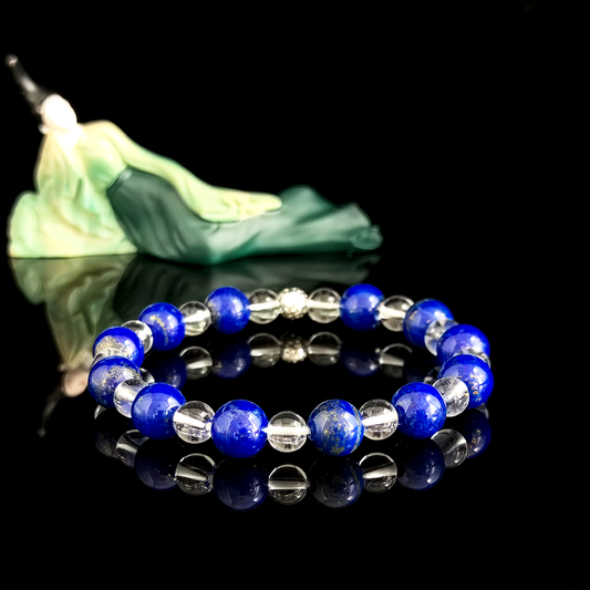 Lapis Lazuli and Clear Quartz crystal bracelet for clear thinking, deep insight, and structured expression