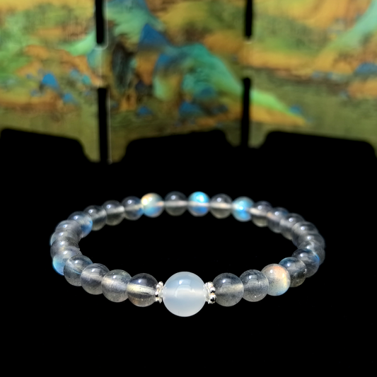 Lunar Rest bracelet in a minimalist scene ¨C Water element crystal for Sleep & Recovery.