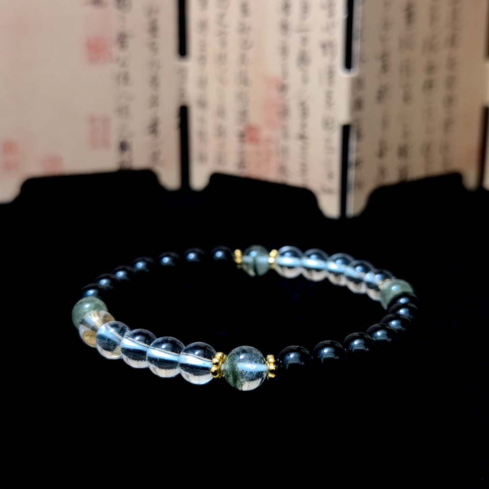 Silent Grove Guard bracelet in a minimalist scene ¨C Wood element crystal for Energy Shielding.