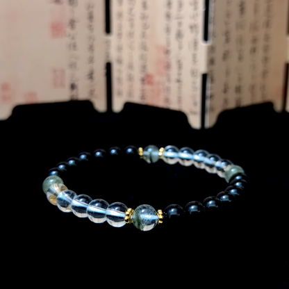 Silent Grove Guard bracelet in a minimalist scene ¨C Wood element crystal for Energy Shielding.