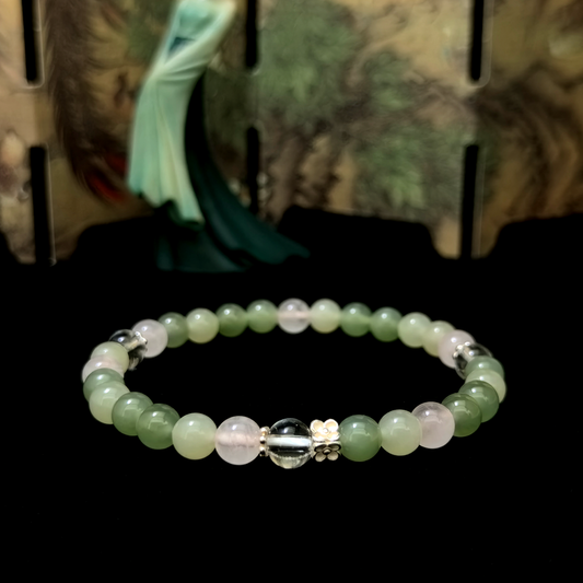 Blooming Grace bracelet in a minimalist scene ¨C Wood element crystal for Love & Connection.