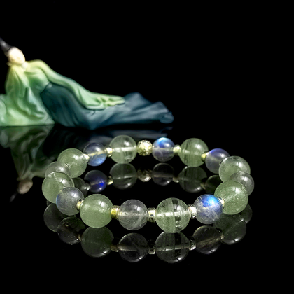 Moonstone and Green Phantom Quartz crystal bracelet for speaking too fast, emotional urgency, and chaotic expression – JING Balance