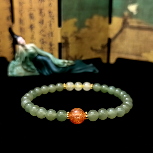 Radiance Within bracelet in a minimalist scene ¨C Wood element crystal for Self-Worth & Confidence.