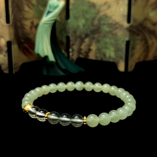 Serene Grove Within bracelet in a minimalist scene ¨C Wood element crystal for Inner Balance.
