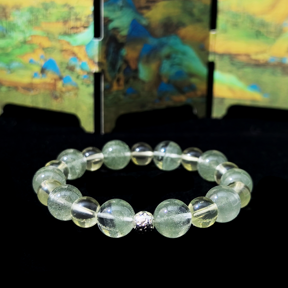 Green Phantom Quartz and Citrine crystal bracelet for releasing emotional tension, easing irritability, and calming stress-related anxiety – JING Balance