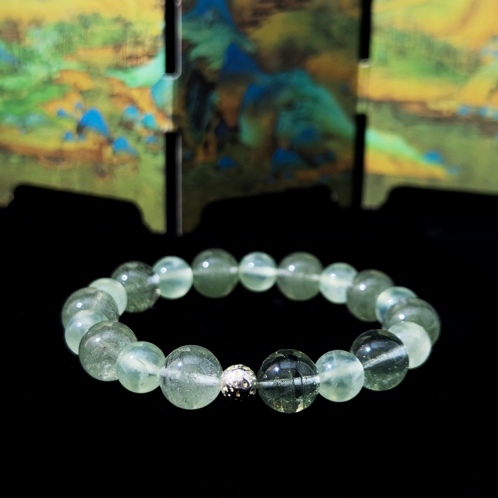 Green Phantom Quartz and Prehnite crystal bracelet for restoring emotional flow, reconnecting with feelings, and gentle burnout recovery – JING Balance