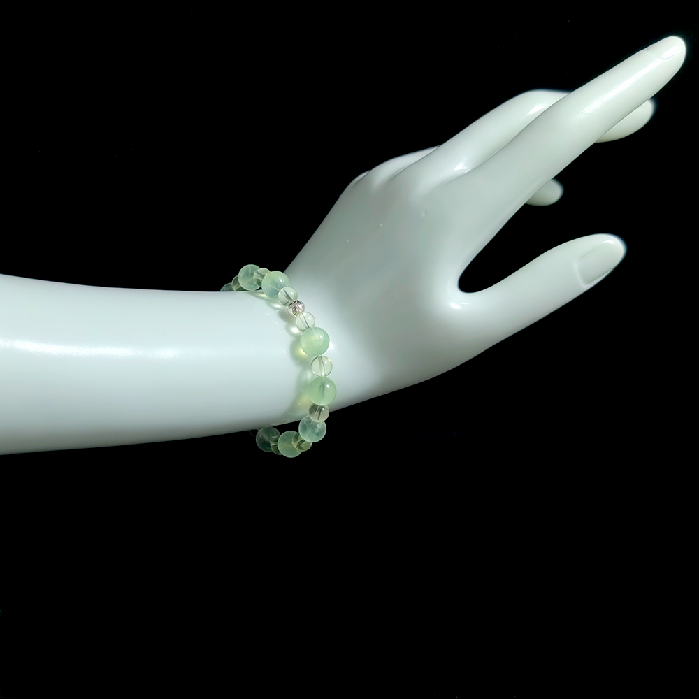 Prehnite and Citrine bracelet worn on hand for soothing control stress, easing body tension, and promoting calm confidence – JING Balance