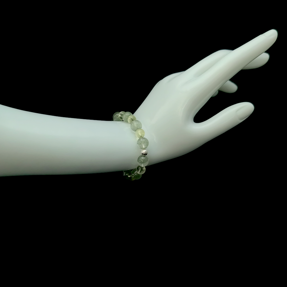 Green Phantom Quartz and Citrine bracelet worn on hand for stress relief, grounding clarity, and soothing chest tightness and emotional overload – JING Balance
