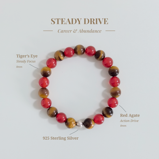 Steady Drive bracelet with Red Agate and Tiger’s Eye for improving follow-through and maintaining steady progress