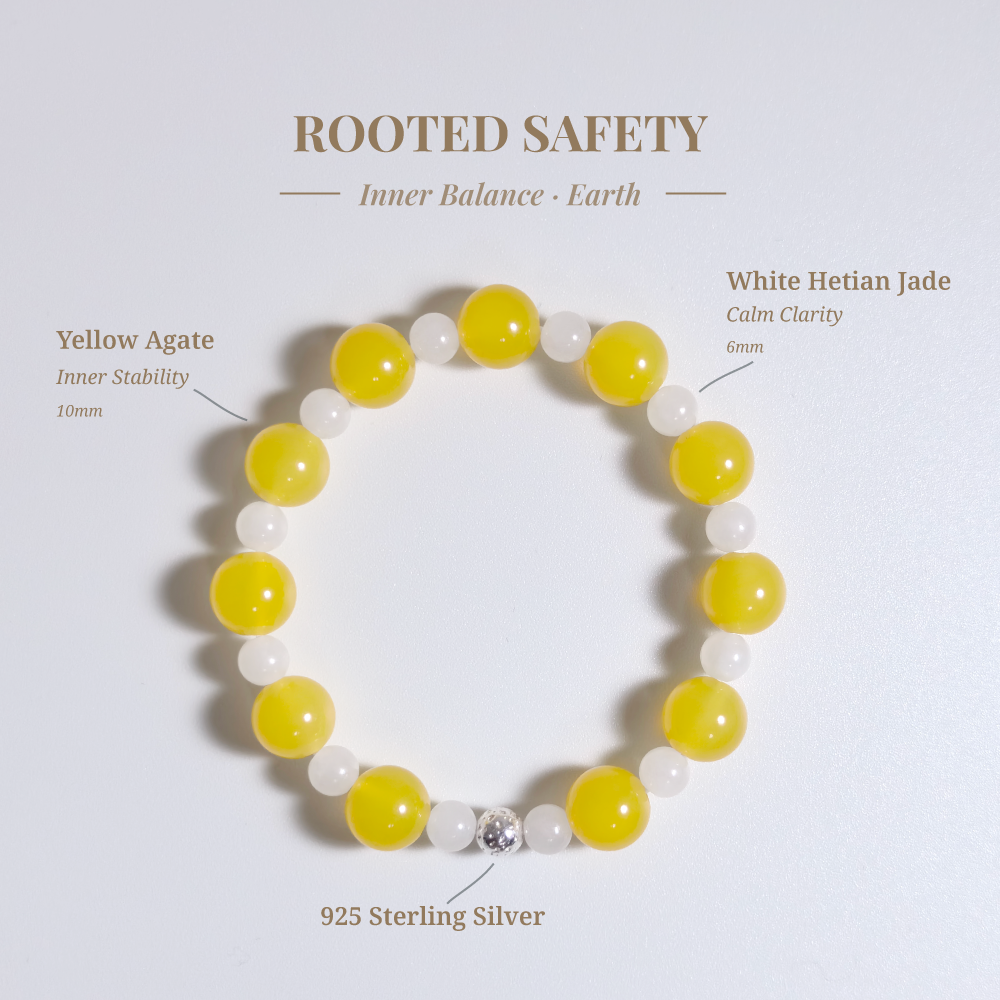 Yellow Agate and White Hetian Jade “Rooted Safety” bracelet for calming catastrophic worry, strengthening inner foundation, and easing hypervigilance – JING Balance