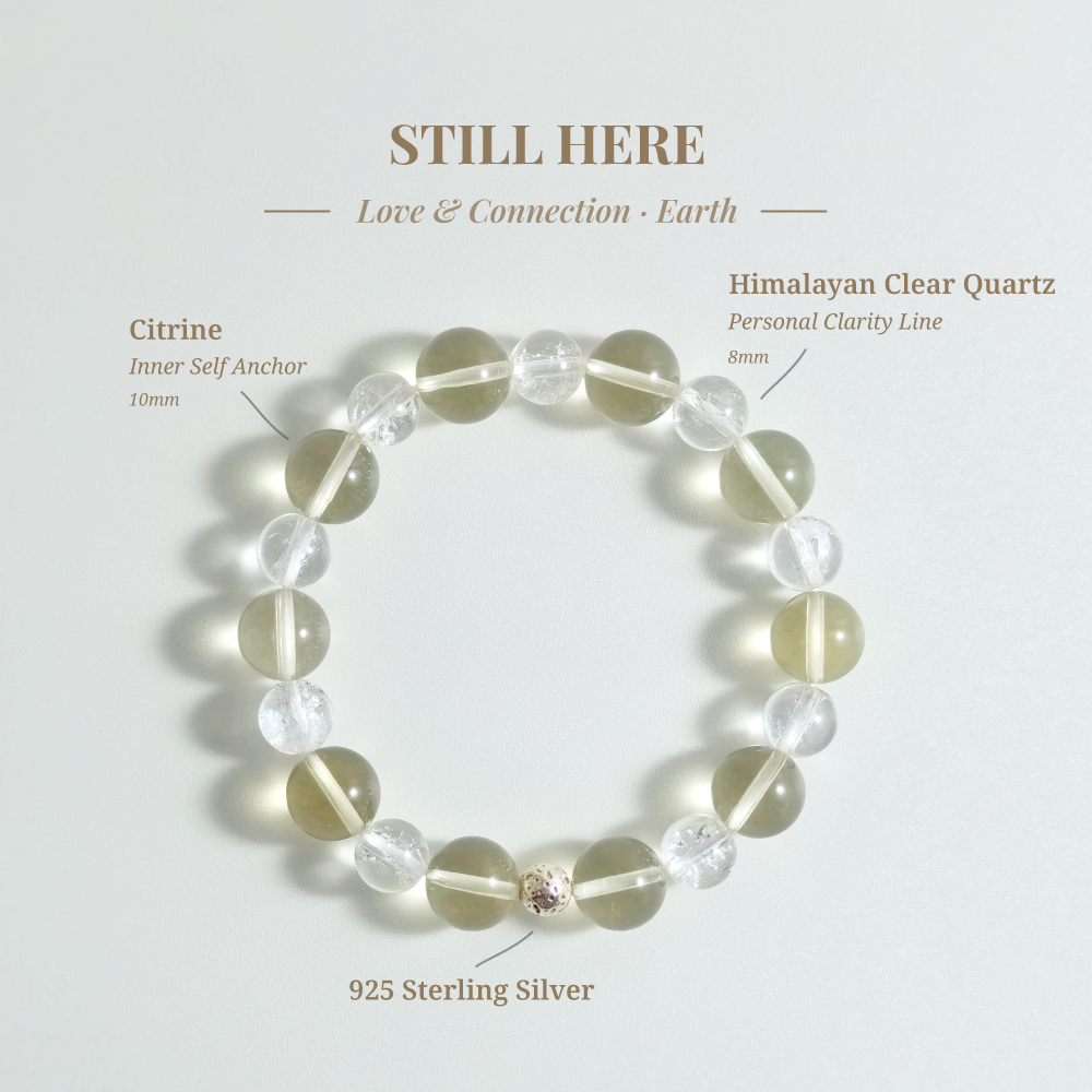 Citrine and Clear Quartz “Still Here” bracelet for staying connected without over-adapting and keeping your own position in conversation – JING Balance