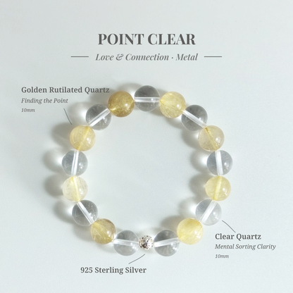Golden Rutilated Quartz and Clear Quartz “Point Clear” bracelet for organizing thoughts, highlighting key points, and clearer expression – JING Balance