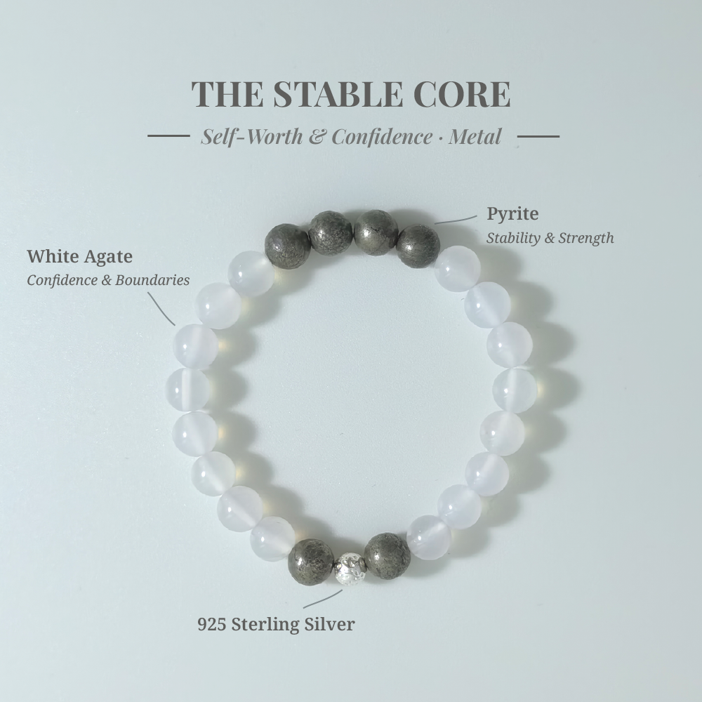 Inner Fortress bracelet with Pyrite and White Agate for building inner security and clear boundaries