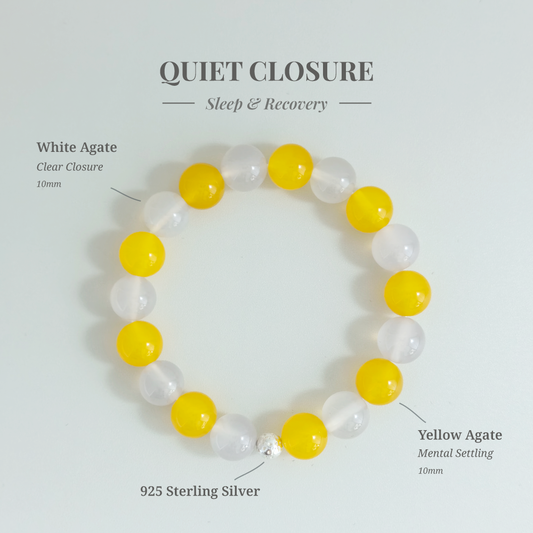 Quiet Closure bracelet with Yellow Agate and White Agate for calming mental loops and helping thoughts come to a natural end