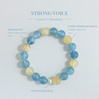 Strong Voice bracelet with Aquamarine and Golden Rutilated Quartz for confident communication and steady self-expression