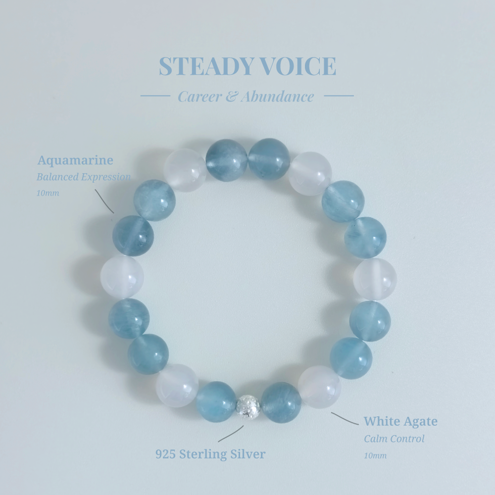 Steady Voice bracelet with Aquamarine and White Agate for staying composed and balanced during conversations