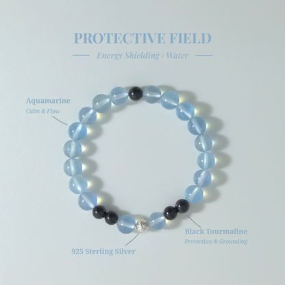 Protection Field bracelet with Aquamarine and Black Tourmaline for grounding and emotional balance
