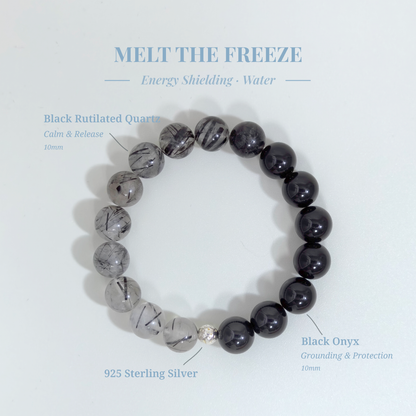 Melt the Freeze bracelet with Black Rutilated Quartz and Black Onyx for healing emotional numbness, grounding anxiety, and restoring emotional warmth – JING Balance