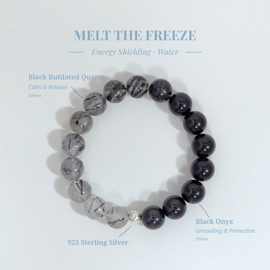 Melt the Freeze bracelet with Black Rutilated Quartz and Black Onyx for healing emotional numbness, grounding anxiety, and restoring emotional warmth – JING Balance