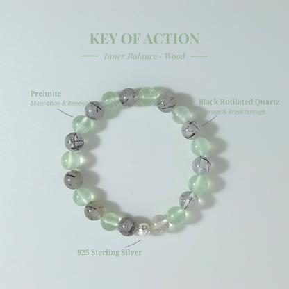 Momentum Flow bracelet with Prehnite and Black Rutilated Quartz for confidence and breakthrough energy