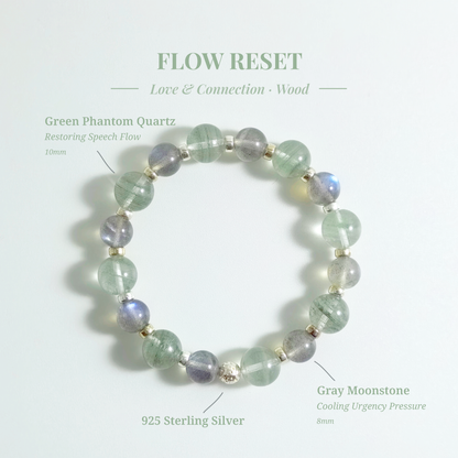 Moonstone and Green Phantom Quartz “Flow Reset” bracelet for calming urgency, restoring speaking rhythm, and steadier expression – JING Balance