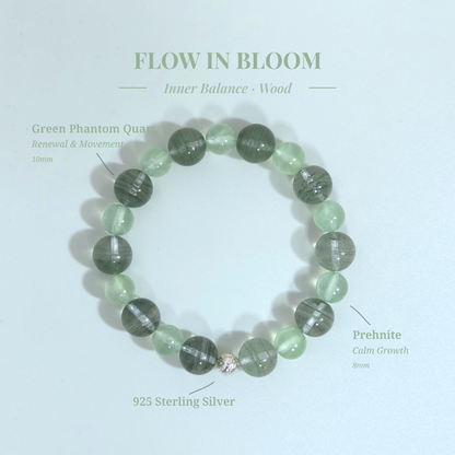 Flow in Bloom bracelet with Green Phantom Quartz and Prehnite for reawakening emotions, inner growth, and feeling alive again after numbness – JING Balance