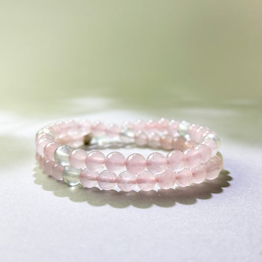 Rose Quartz and Prehnite crystal bracelet for closed off feelings and no new connections