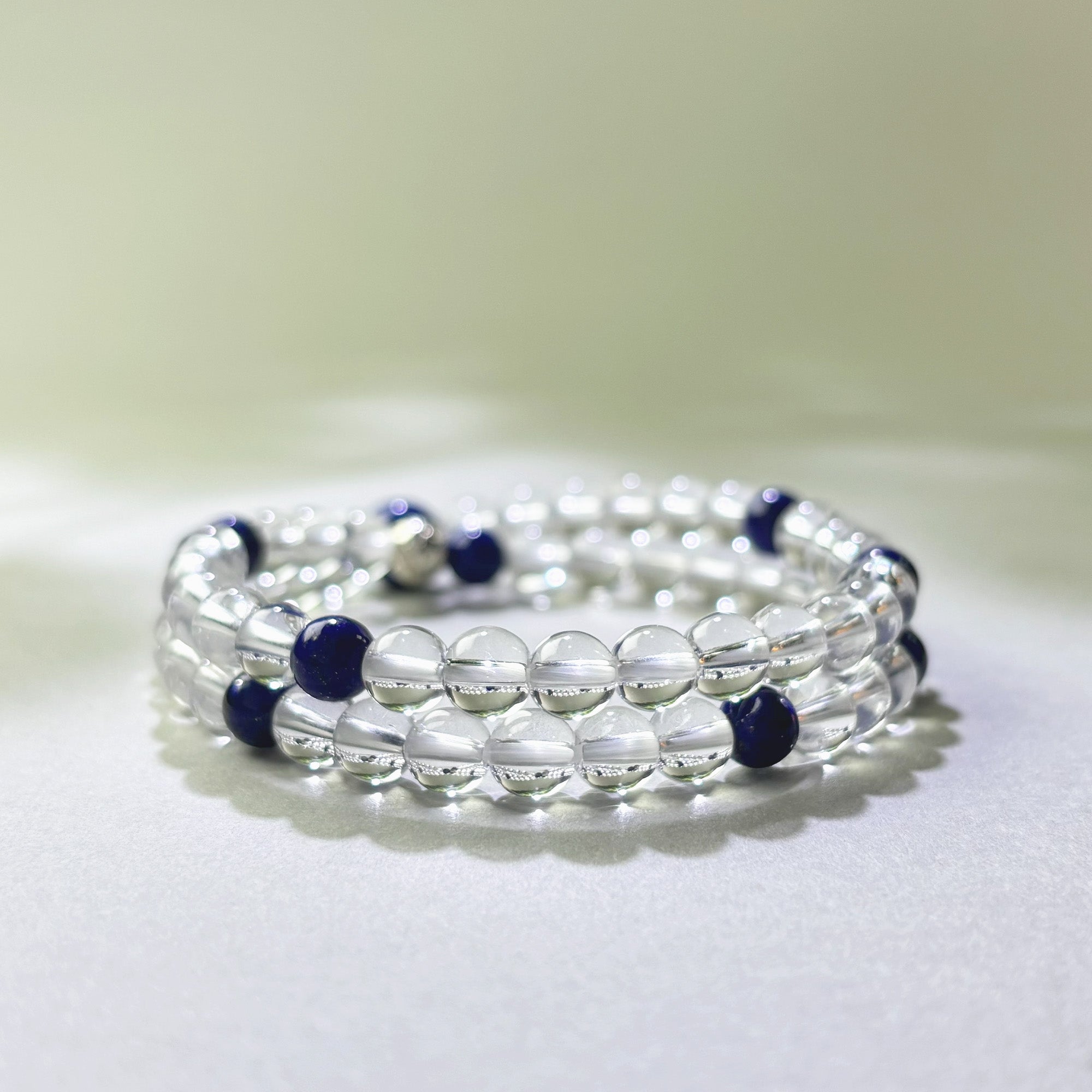 Clear Quartz and Lapis Lazuli crystal bracelet for focus and decision making