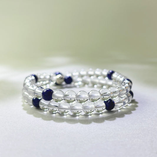 Clear Quartz and Lapis Lazuli crystal bracelet for focus and decision making