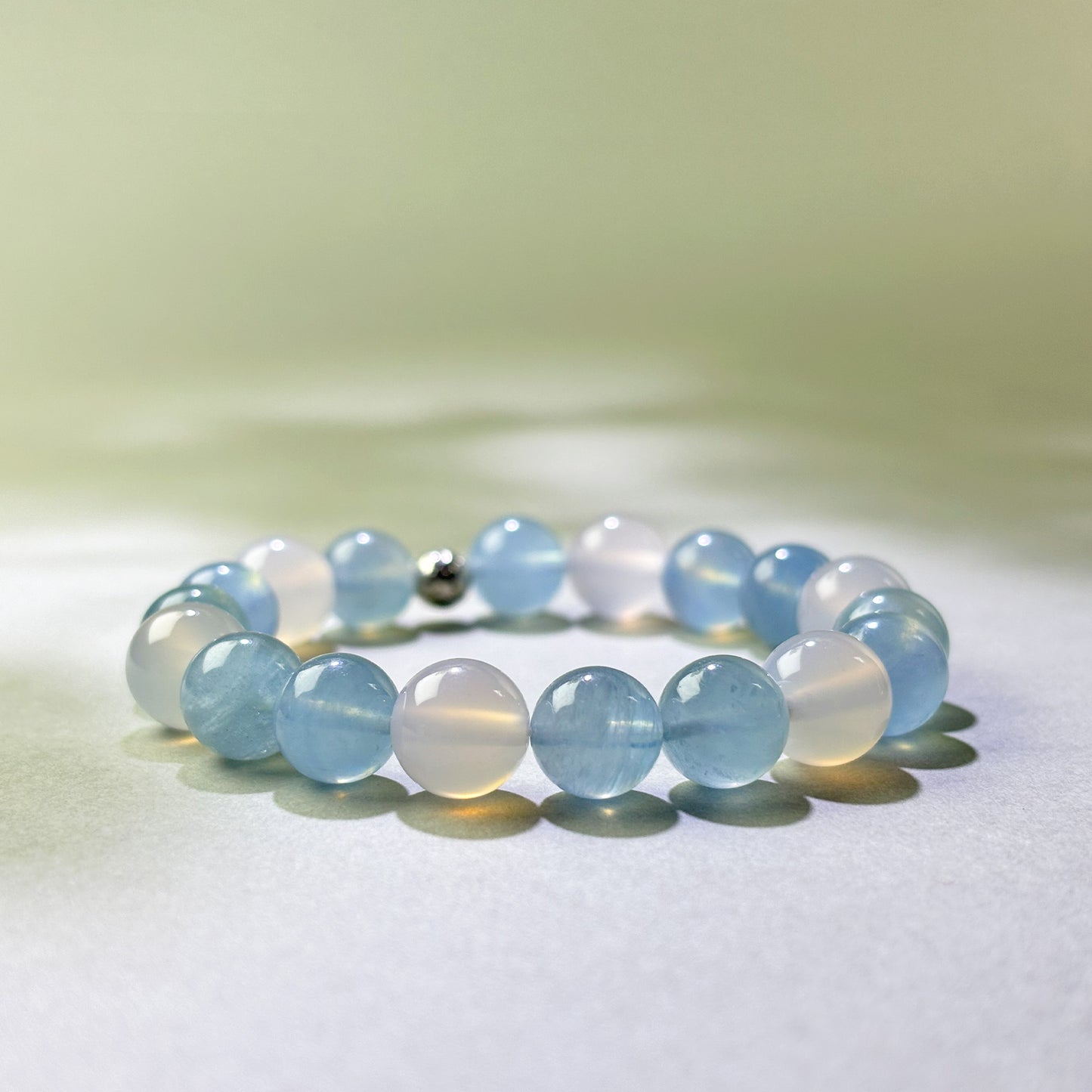 Aquamarine and White Agate crystal bracelet for emotional conversations